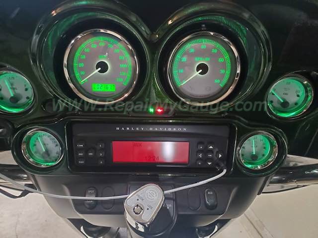 green led speedometer on a Harley Davidson