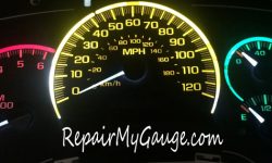 red yellow and green LED lights on a speedometer